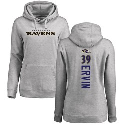 Women's Tyler Ervin Ash Backer - #39 Football Baltimore Ravens Pullover Hoodie
