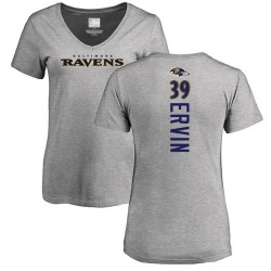 Women's Tyler Ervin Ash Backer V-Neck - #39 Football Baltimore Ravens T-Shirt