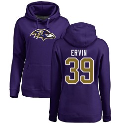 Women's Tyler Ervin Purple Name & Number Logo - #39 Football Baltimore Ravens Pullover Hoodie