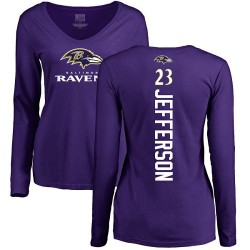 Women's Tony Jefferson Purple Backer - #23 Football Baltimore Ravens Long Sleeve T-Shirt