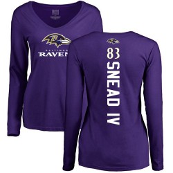 Women's Willie Snead IV Purple Backer - #83 Football Baltimore Ravens Long Sleeve T-Shirt
