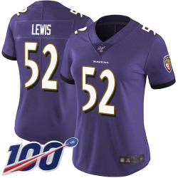 Limited Women's Ray Lewis Purple Home Jersey - #52 Football Baltimore Ravens 100th Season Vapor Untouchable