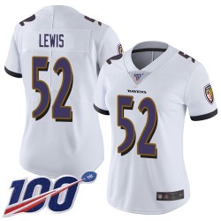Limited Women's Ray Lewis White Road Jersey - #52 Football Baltimore Ravens 100th Season Vapor Untouchable