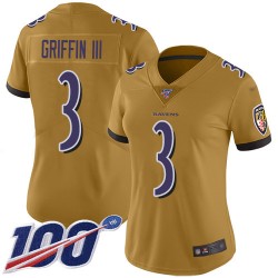Limited Women's Robert Griffin III Gold Jersey - #3 Football Baltimore Ravens 100th Season Inverted Legend