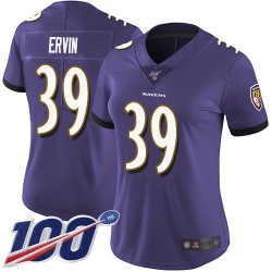 Limited Women's Tyler Ervin Purple Home Jersey - #39 Football Baltimore Ravens 100th Season Vapor Untouchable