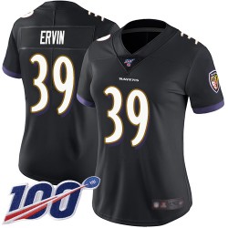 Limited Women's Tyler Ervin Black Alternate Jersey - #39 Football Baltimore Ravens 100th Season Vapor Untouchable