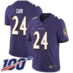 Limited Youth Brandon Carr Purple Home Jersey - #24 Football Baltimore Ravens 100th Season Vapor Untouchable