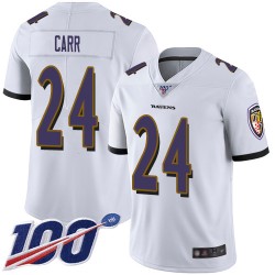 Limited Youth Brandon Carr White Road Jersey - #24 Football Baltimore Ravens 100th Season Vapor Untouchable