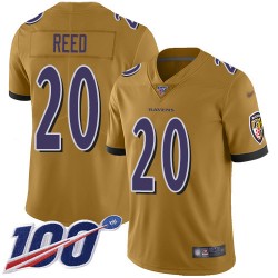 Limited Men's Ed Reed Gold Jersey - #20 Football Baltimore Ravens 100th Season Inverted Legend