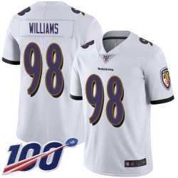 Limited Youth Brandon Williams White Road Jersey - #98 Football Baltimore Ravens 100th Season Vapor Untouchable