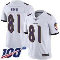 Limited Youth Hayden Hurst White Road Jersey - #81 Football Baltimore Ravens 100th Season Vapor Untouchable