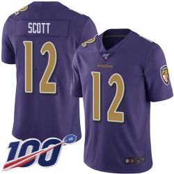 Limited Youth Jaleel Scott Purple Jersey - #12 Football Baltimore Ravens 100th Season Rush Vapor Untouchable
