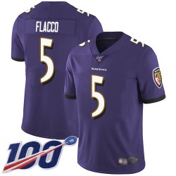 Limited Youth Joe Flacco Purple Home Jersey - #5 Football Baltimore Ravens 100th Season Vapor Untouchable