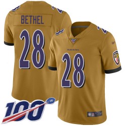 Limited Youth Justin Bethel Gold Jersey - #28 Football Baltimore Ravens 100th Season Inverted Legend