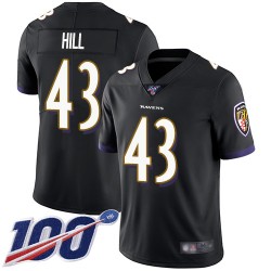 Limited Youth Justice Hill Black Alternate Jersey - #43 Football Baltimore Ravens 100th Season Vapor Untouchable
