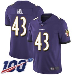 Limited Youth Justice Hill Purple Home Jersey - #43 Football Baltimore Ravens 100th Season Vapor Untouchable
