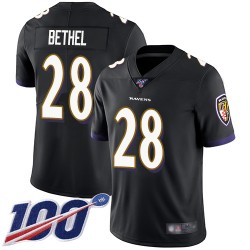 Limited Youth Justin Bethel Black Alternate Jersey - #28 Football Baltimore Ravens 100th Season Vapor Untouchable
