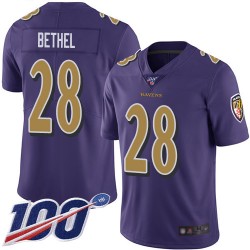 Limited Youth Justin Bethel Purple Jersey - #28 Football Baltimore Ravens 100th Season Rush Vapor Untouchable