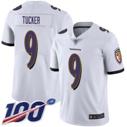 Limited Youth Justin Tucker White Road Jersey - #9 Football Baltimore Ravens 100th Season Vapor Untouchable