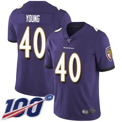 Limited Youth Kenny Young Purple Home Jersey - #40 Football Baltimore Ravens 100th Season Vapor Untouchable