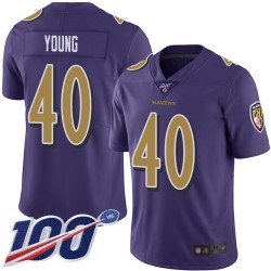 Limited Youth Kenny Young Purple Jersey - #40 Football Baltimore Ravens 100th Season Rush Vapor Untouchable