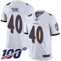 Limited Youth Kenny Young White Road Jersey - #40 Football Baltimore Ravens 100th Season Vapor Untouchable