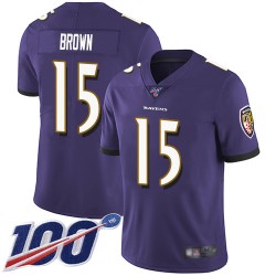 Limited Youth Marquise Brown Purple Home Jersey - #15 Football Baltimore Ravens 100th Season Vapor Untouchable