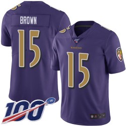 Limited Youth Marquise Brown Purple Jersey - #15 Football Baltimore Ravens 100th Season Rush Vapor Untouchable