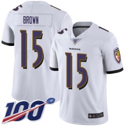 Limited Youth Marquise Brown White Road Jersey - #15 Football Baltimore Ravens 100th Season Vapor Untouchable