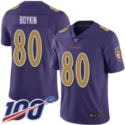 Limited Youth Miles Boykin Purple Jersey - #80 Football Baltimore Ravens 100th Season Rush Vapor Untouchable