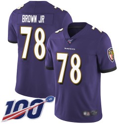 Limited Youth Orlando Brown Jr. Purple Home Jersey - #78 Football Baltimore Ravens 100th Season Vapor Untouchable
