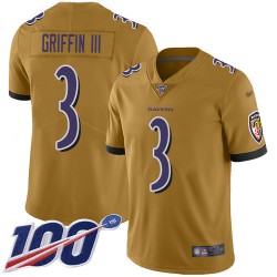 Limited Youth Robert Griffin III Gold Jersey - #3 Football Baltimore Ravens 100th Season Inverted Legend
