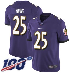 Limited Youth Tavon Young Purple Home Jersey - #25 Football Baltimore Ravens 100th Season Vapor Untouchable