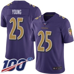 Limited Youth Tavon Young Purple Jersey - #25 Football Baltimore Ravens 100th Season Rush Vapor Untouchable