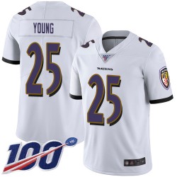 Limited Youth Tavon Young White Road Jersey - #25 Football Baltimore Ravens 100th Season Vapor Untouchable