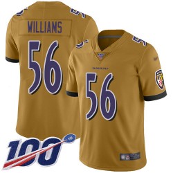 Limited Youth Tim Williams Gold Jersey - #56 Football Baltimore Ravens 100th Season Inverted Legend