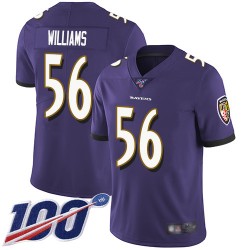 Limited Youth Tim Williams Purple Home Jersey - #56 Football Baltimore Ravens 100th Season Vapor Untouchable