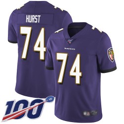 Limited Men's James Hurst Purple Home Jersey - #74 Football Baltimore Ravens 100th Season Vapor Untouchable