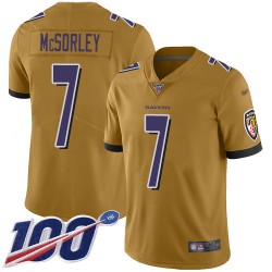 Limited Youth Trace McSorley Gold Jersey - #7 Football Baltimore Ravens 100th Season Inverted Legend