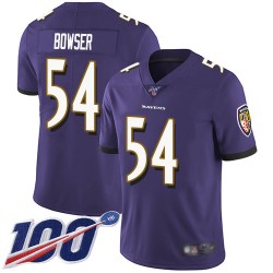 Limited Youth Tyus Bowser Purple Home Jersey - #54 Football Baltimore Ravens 100th Season Vapor Untouchable