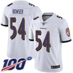 Limited Youth Tyus Bowser White Road Jersey - #54 Football Baltimore Ravens 100th Season Vapor Untouchable