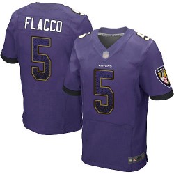 Elite Men's Joe Flacco Purple Home Jersey - #5 Football Baltimore Ravens Drift Fashion