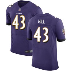 Elite Men's Justice Hill Purple Home Jersey - #43 Football Baltimore Ravens Vapor Untouchable