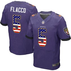 Elite Men's Joe Flacco Purple Home Jersey - #5 Football Baltimore Ravens USA Flag Fashion