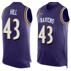 Elite Men's Justice Hill Purple Jersey - #43 Football Baltimore Ravens Player Name & Number Tank Top