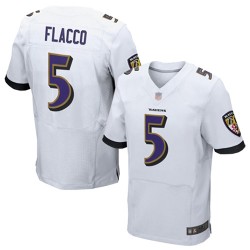 Elite Men's Joe Flacco White Road Jersey - #5 Football Baltimore Ravens