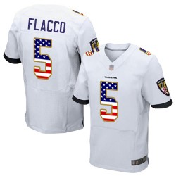 Elite Men's Joe Flacco White Road Jersey - #5 Football Baltimore Ravens USA Flag Fashion