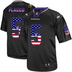 Elite Men's Joe Flacco Black Jersey - #5 Football Baltimore Ravens USA Flag Fashion