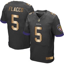 Elite Men's Joe Flacco Black/Gold Alternate Jersey - #5 Football Baltimore Ravens