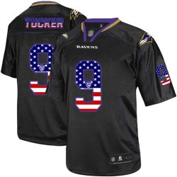 Elite Men's Justin Tucker Black Jersey - #9 Football Baltimore Ravens USA Flag Fashion